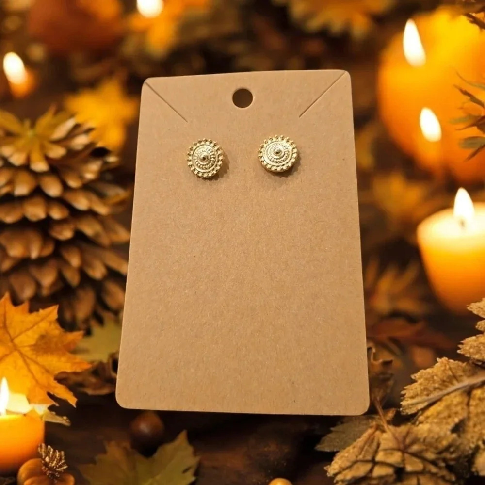 Gold Plated Textured Circle Design Stud Earrings